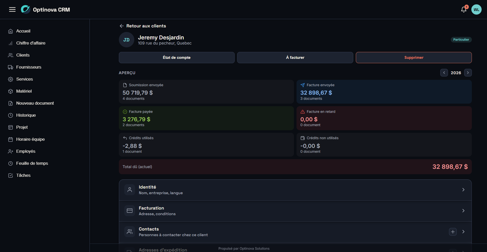 Liste des clients du CRM Optinova